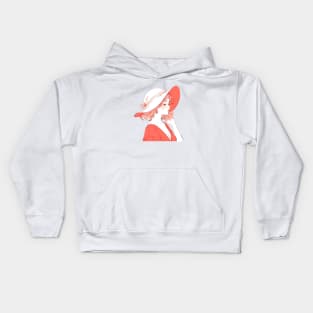 Minimalist line art pretty girl in red Kids Hoodie